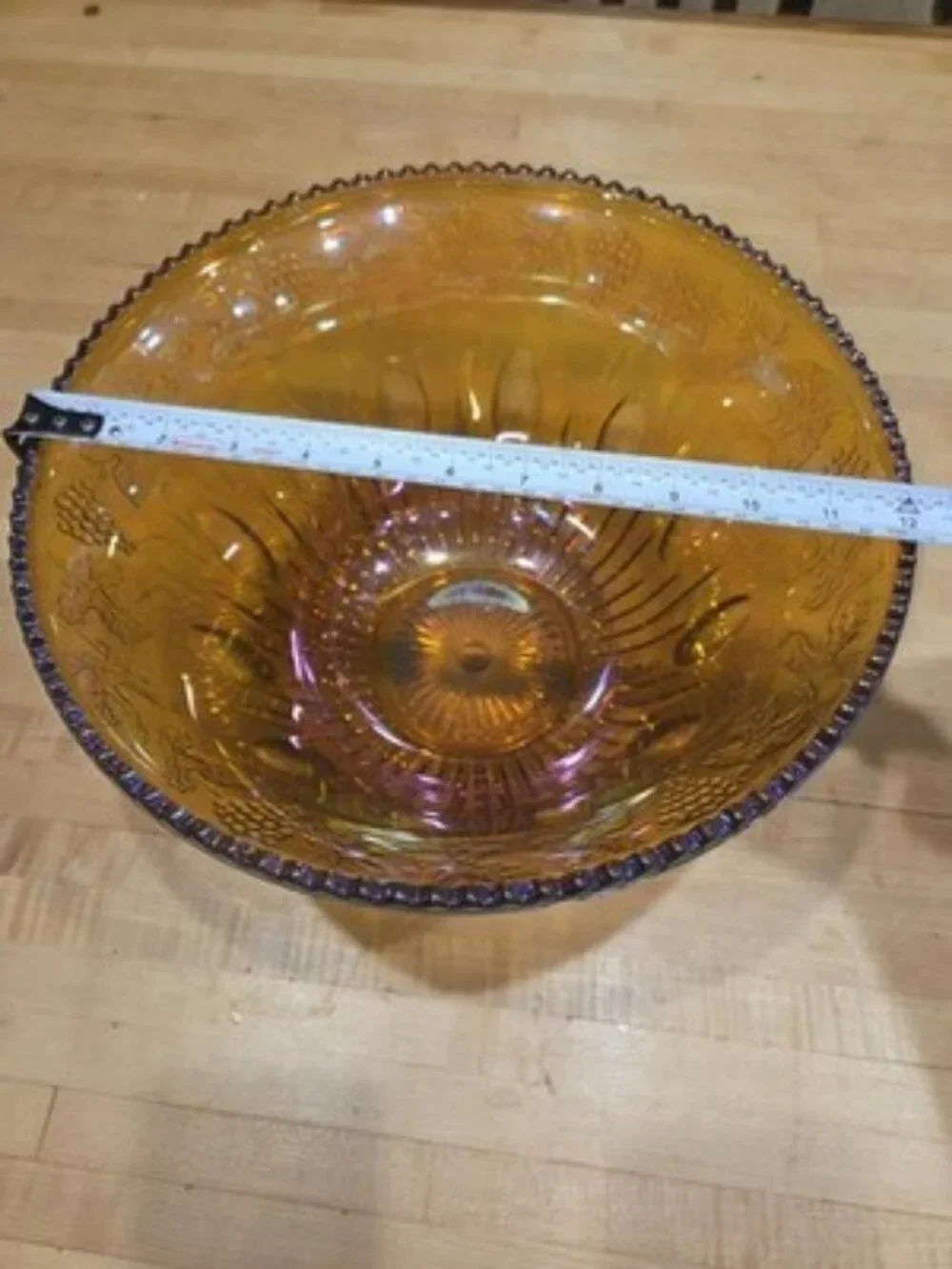 Vintage Indiana Glass Harvest Grape Marigold Carnival Punch Bowl Iridescent 12